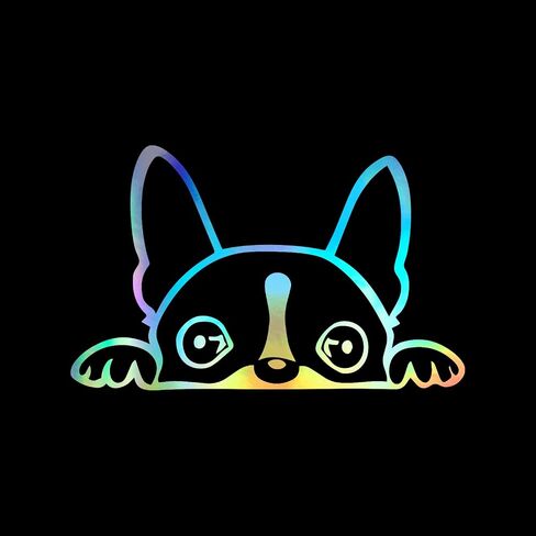 ملصق من الفينيل مطبوع عليه صورة Boston Terrier Peeking، جدار السيارة والشاحنة والكمبيوتر المحمول | مجسمة | 6 "× 3" in Saudi Arabia