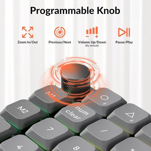 Keychron K0 Max QMK Wireless Custom Number Low-Profile RGB Backlit(Hot-Swappable) Banana Switch Keypad,2.4 GHz & Bluetooth 5.3 Connection, 1000Hz Polling Rate-Knob in Saudi Arabia