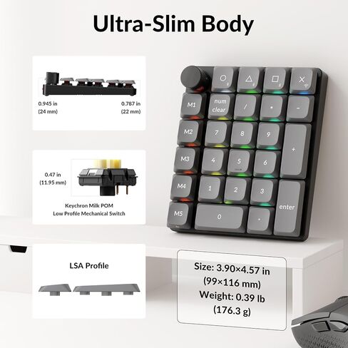 Keychron K0 Max QMK Wireless Custom Number Low-Profile RGB Backlit(Hot-Swappable) Banana Switch Keypad,2.4 GHz & Bluetooth 5.3 Connection, 1000Hz Polling Rate-Knob in Saudi Arabia