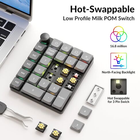 Keychron K0 Max QMK Wireless Custom Number Low-Profile RGB Backlit(Hot-Swappable) Banana Switch Keypad,2.4 GHz & Bluetooth 5.3 Connection, 1000Hz Polling Rate-Knob in Saudi Arabia