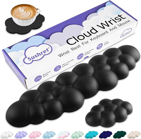 Cloud Wrist Rest Keyboard, Cloud Keyboard Wrist Pad Set with PU Leather Memory Foam, Cute Arm Rest for Palm Support, PC/Gaming Desk Accessories/Office Setup/Computer Hand Cushion - White in Saudi Arabia
