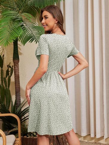 Heymoments صيف الصيف القصيرة الأكمام الفساتين قميص قميص متدفق تونس السيدات شاطئ شاطئ Sundress in Kuwait