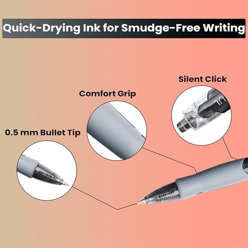 Retractable Click Gel Pens For Journaling, Smooth Writing, Black Gel Ink Fine Point Pen (0.5 mm), Pack of 8 in Kuwait