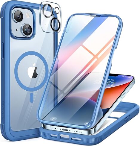 Miracase Designed for iPhone 14 Case 6.1 inch, [Built-in Tempered Glass Screen Protector] [Bubble Free] Full-Body Protective Bumper Phone Case with Camera Lens Protector, Black in Saudi Arabia