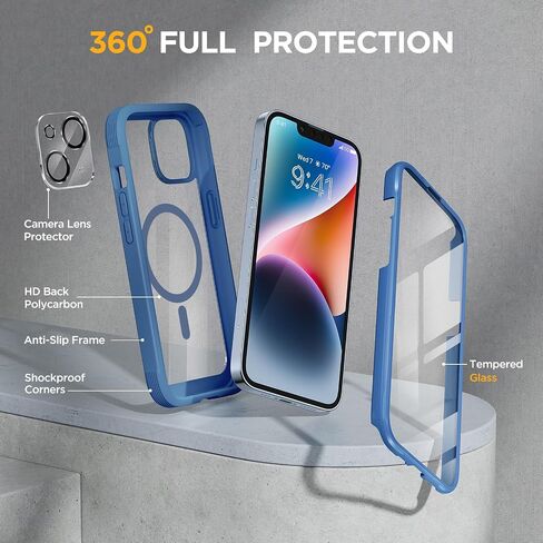 Miracase Designed for iPhone 14 Case 6.1 inch, [Built-in Tempered Glass Screen Protector] [Bubble Free] Full-Body Protective Bumper Phone Case with Camera Lens Protector, Black in Saudi Arabia