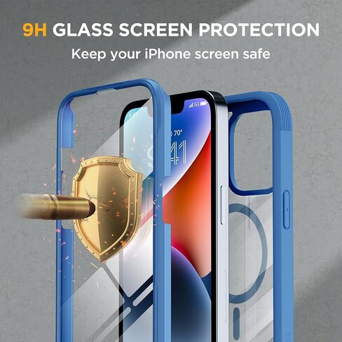 Miracase Designed for iPhone 14 Case 6.1 inch, [Built-in Tempered Glass Screen Protector] [Bubble Free] Full-Body Protective Bumper Phone Case with Camera Lens Protector, Black in Saudi Arabia
