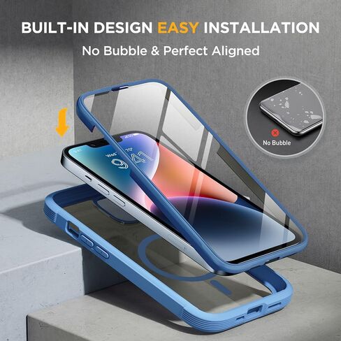 Miracase Designed for iPhone 14 Case 6.1 inch, [Built-in Tempered Glass Screen Protector] [Bubble Free] Full-Body Protective Bumper Phone Case with Camera Lens Protector, Black in Saudi Arabia