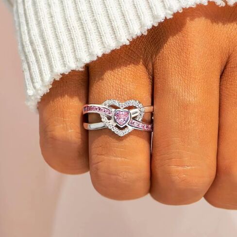 925 Sterling Silver Shiny Full Diamond Heart Ring 18K Gold Heart-Shaped Cut Pink Cubic Zirconia Rings CZ Diamond Halo Cocktail Rings Eternity Engagement Wedding Band Rings for Women Z.108 (US Code 7) in Saudi Arabia