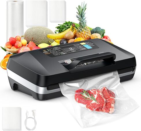 95KPa Vacuum Sealer Machine for food,Full Automatic with Double 12mm Heat Seal, 10in 1 Modes, Built in Cutter & Bag Storage, Includes 1 Roll and 10pcs Pre cut Bags in Saudi Arabia