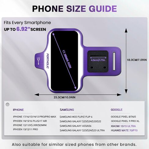 Running Armband with Large Reflective Strips, for iPhone 16 15 Pro 14 Plus 13 11 XR XS, Galaxy S25/24/S10 Water Resistant Sports Phone Holder Case with Extension Strap, Key Card Slot, Earphone Holder in Kuwait