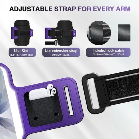 Running Armband with Large Reflective Strips, for iPhone 16 15 Pro 14 Plus 13 11 XR XS, Galaxy S25/24/S10 Water Resistant Sports Phone Holder Case with Extension Strap, Key Card Slot, Earphone Holder in Kuwait
