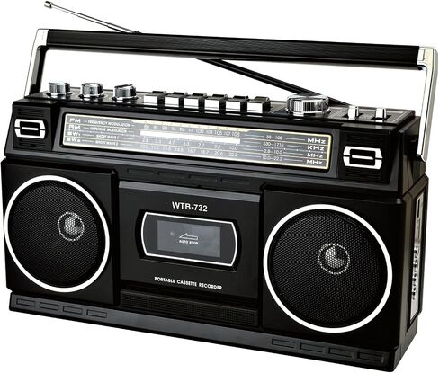 Retro Classic 80s Style Portable Boombox with Cassette Player Recorder, AM/FM/SW1/SW2 Radio, Bluetooth, USB/Micro SD Slots, Headphone Jack, 24W Dual Full-Range High Bass Speakers in Kuwait