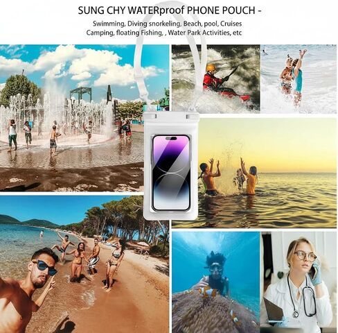 حقيبة هاتف مقاومة للماء مع الحبل - حالة مقاومة للماء لـ iPhone & Android - حامل الهاتف تحت الماء للسباحة والشاطئ وحوض السباحة - حقيبة مقاومة للماء للهواتف المحمولة (أبيض) in Kuwait