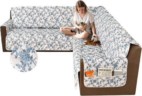 aliecom 100 ٪ الأريكة المقطعية الأريكة المقطعية l شكل l slipcovers الزاوية الزاوية أريكة الأريكة قابلة للغسل الكلب المطبوع حامي الأثاث على شكل U مع الجيب (Boho beige ، xx-large) in Kuwait