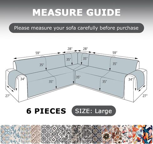 ALIECOM 100% Waterproof Sectional Couch Covers L Shape Sofa Slipcovers Corner Sectional Sofa Cover Washable Printed Dog Pet Friendly U Shaped Furniture Protector with Pocket (Boho Beige, XX-Large) in Saudi Arabia