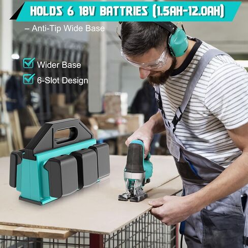 6-Slot Battery Caddy Holder/Carrying Case Compatible for DeWalt 20V Batteries - Heavy Duty ABS Organizer for 2.0Ah-10.0Ah Batteries with Handle, Non-Slip Base（Battery Not Included） in Kuwait