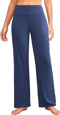Wide Leg Yoga Pants Women Elastic High Waisted Lounge Pants Loose Causal Comfy Trousers with Pockets in Kuwait