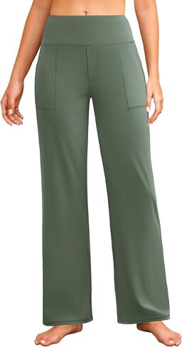 Wide Leg Yoga Pants Women Elastic High Waisted Lounge Pants Loose Causal Comfy Trousers with Pockets in Kuwait