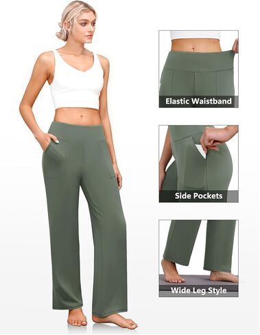 Wide Leg Yoga Pants Women Elastic High Waisted Lounge Pants Loose Causal Comfy Trousers with Pockets in Kuwait