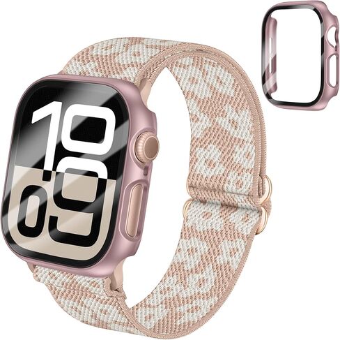 شريط حلقة مرنة مطاطية مضفر مع حالة متوافقة مع Apple Watch 40mm 41mm 42mm 44mm 45mm 46mm 38mm 49mm ، حلقة منفردة نايلون مرنة وغطاء واقعي مع واقي الشاشة لسلسلة IWatch 10 9 8 7 SE 6 5 4 3 2 SE Ultra 2 SE للنساء الرجال in Kuwait