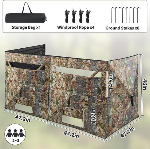 See Through Hunting Blind, 3-Panel Ground Blinds with Carrying Bag, Portable & Silent Pop Up Ground Blinds for Deer Duck Turkey Hunting in Saudi Arabia