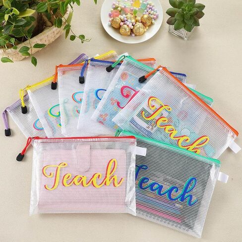 Aliceset 8 Pcs Large Snack Bags Waterproof Snack Pouch for Travel PVC Mesh Zipper Pouch Clear Letter Makeup Bags for Women Adult Travel Team Cheerleaders Teacher Daycare in Saudi Arabia