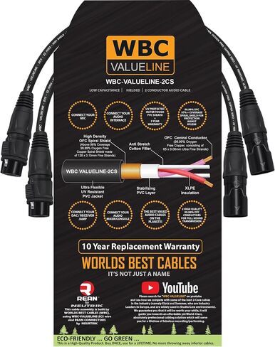 WBC-VALUELINE-2CS (22 AWG) - وحدتان - 6 بوصات - ميكروفون مرن متوازن ومحمي منخفض السعة، ومكبر صوت نشط وكابلات توصيل مع موصلات XLR ذهبية مصنفة من Neutrik-Rean IP65 in Saudi Arabia
