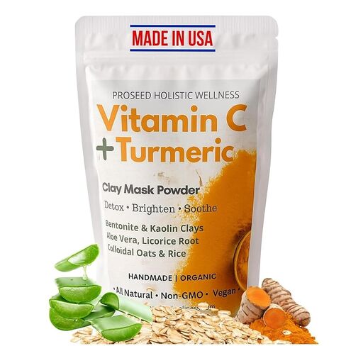 قناع طين فيتامين C الكركم C - قناع للوجه والجسم مع منصات ، الألوة والطين الطبيعي للبشرة الحساسة ، والمسام ، ومظهر العيب ، وحتى ندبات البشرة ، والبشرة الباهتة ، والرؤوس السوداء in Kuwait