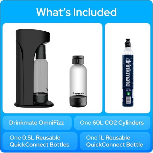 Drinkmate OmniFizz Sparkling Water and Soda Maker, Carbonates Any Drink, Special Bundle - Includes 60L CO2 Cylinder, Two Carbonation Bottles, and Fizz Infuser (Classic White) in Kuwait