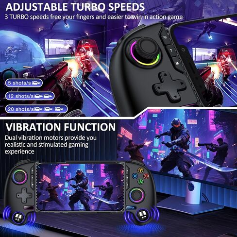 Game Controller for iPhone Android,Programmable Gaming Controller for iPhone w Hall Joystick,800mAh Phone Controller for iPhone iOS Support Xbox Cloud,Steam Link,Call of Duty (Black Crackle) in Kuwait