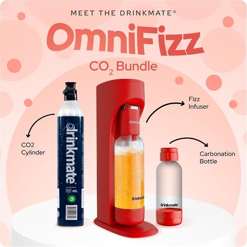 Drinkmate OmniFizz Sparkling Water and Soda Maker, Carbonates Any Drink, Special Bundle - Includes 60L CO2 Cylinder, Two Carbonation Bottles, and Fizz Infuser (Arctic Blue) in Kuwait