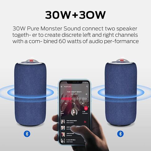 Monster S310 Upgraded Bluetooth Speaker, Portable Speaker, 30W True Wireless Stereo Pairing Deliver Dynamic Sound, IPX6 Waterproof, Bluetooth 5.2 Built-in Mic, 24H, for Family Outdoor Black in Saudi Arabia