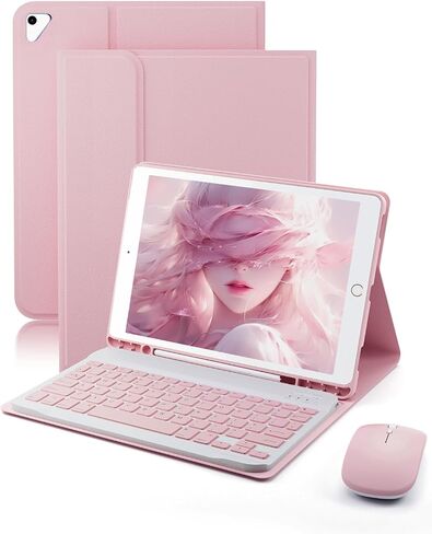 حالة لوحة المفاتيح لـ iPad 9.7 Inch و iPad 6th Generation (2018) و iPad 5th Gen (2017) و iPad Air 2 (2014) و - Mouse و Desachable Keyboard for iPad Pro 9.7 و Slim Case with Pen Holder و Auto Sleep/Wake -Pink in Kuwait