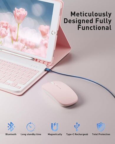 حالة لوحة المفاتيح لـ iPad 9.7 Inch و iPad 6th Generation (2018) و iPad 5th Gen (2017) و iPad Air 2 (2014) و - Mouse و Desachable Keyboard for iPad Pro 9.7 و Slim Case with Pen Holder و Auto Sleep/Wake -Pink in Kuwait