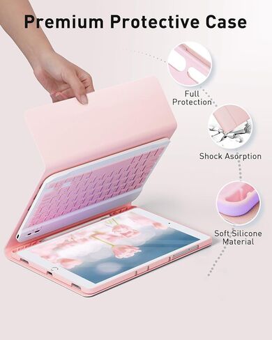 حالة لوحة المفاتيح لـ iPad 9.7 Inch و iPad 6th Generation (2018) و iPad 5th Gen (2017) و iPad Air 2 (2014) و - Mouse و Desachable Keyboard for iPad Pro 9.7 و Slim Case with Pen Holder و Auto Sleep/Wake -Pink in Kuwait