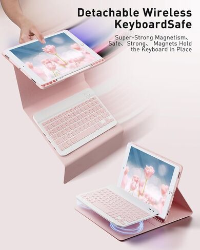 حالة لوحة المفاتيح لـ iPad 9.7 Inch و iPad 6th Generation (2018) و iPad 5th Gen (2017) و iPad Air 2 (2014) و - Mouse و Desachable Keyboard for iPad Pro 9.7 و Slim Case with Pen Holder و Auto Sleep/Wake -Pink in Kuwait