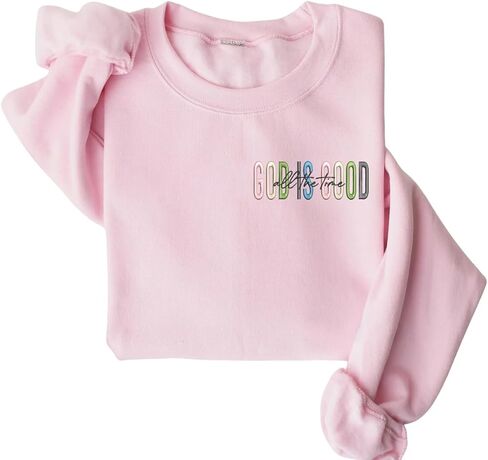 Custom God Is Good Sweatshirt – Embroidered Christian Shirt or Hoodie with Personalized Sleeve – Religious Gift for Mom, Wife, or Faith-Loving Friend in Saudi Arabia