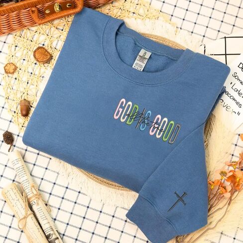 Custom God Is Good Sweatshirt – Embroidered Christian Shirt or Hoodie with Personalized Sleeve – Religious Gift for Mom, Wife, or Faith-Loving Friend in Saudi Arabia