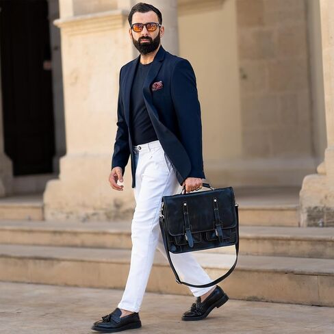 Time Resistance Leather Briefcase – Italian Handmade Leather Laptop Bag – Briefcase Convertible into Backpack in Saudi Arabia