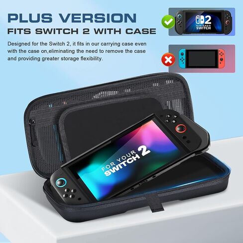 YAOTUBAG Carrying Case for Nintendo Switch 2 2025, Large Capacity Travel Protective Handbag, Hard Shell Portable Pouch, Holds Cased Console, Accessories, 12 Game Cards [Plus Version] Black in Saudi Arabia