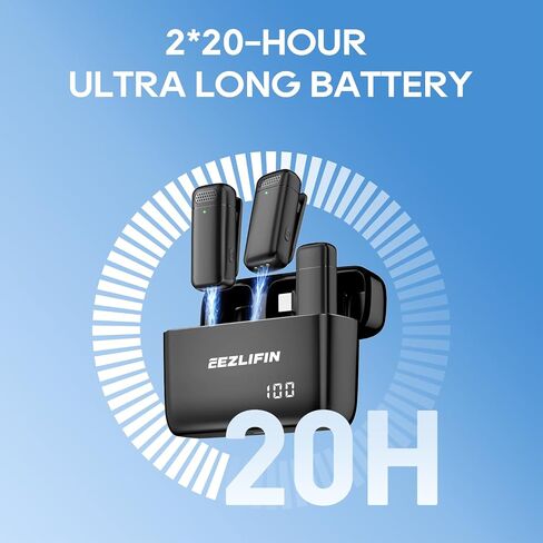 Mini Microphone for iPhone and Android, Wireless Microphones with Charging Case, USB-C&Lightning Compatible, 3 Noise Cancellation Modes, Lavalier Mic for Vlogging&Podcast, 2*20H Battery Life in Saudi Arabia