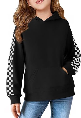 Haloumoning Girls Hoodies Kids Boys Fashion Plaid Long Sleeve Witshirt مع Kangaroo Pocket 5-14 سنوات in Saudi Arabia