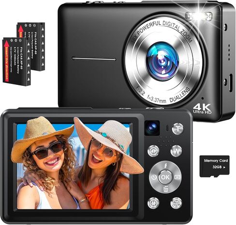 كاميرا رقمية 4K ، كاميرا Vlogging التلقائية التلقائية تبلغ 64 ميجابكسل مع عدسة مزدوجة ، وتصنيع رقمي 16x كاميرا لتصوير نقطة السفر المدمجة على YouTube للمبتدئين ، ومضاد للشفرة ، وبطاريتين ، وبطاقة 32 جيجابايت (أبيض) in Saudi Arabia