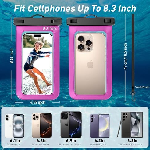 1/2/4 حقيبة مقاومة للماء حقيبة جافة على الهاتف المحمول المتوافقة مع iPhone 16 15 14 13 12 Pro Max Plus Black | Universal ، حتى 8.3 "، سفينة سياحية ، قوارب الكاياك ، شاطئ أساسي ، IPX8 مقاومة للمياه ، 1 حزمة in Kuwait