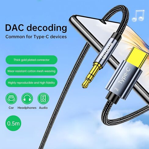 USB C Female to 3.5mm Male Audio Cable Cord Analog Cable Type-C Converter Headphone Jack Adapter Compatible with MP3 Players, CD Players, Laptops, Tablets, Smartphone(No DAC) in Kuwait