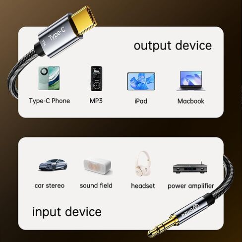 USB C Female to 3.5mm Male Audio Cable Cord Analog Cable Type-C Converter Headphone Jack Adapter Compatible with MP3 Players, CD Players, Laptops, Tablets, Smartphone(No DAC) in Kuwait