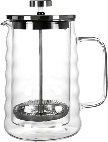French Press Coffee Maker – 650ml / 22oz – Ribbed Glass Design – Borosilicate Glass with Stainless Steel Filter –Serves Small 4–5 cups in Saudi Arabia