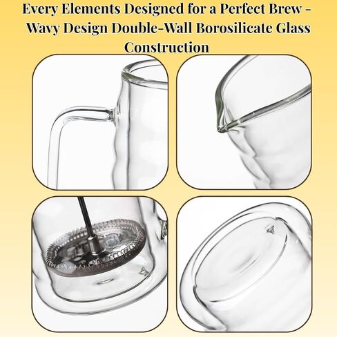 French Press Coffee Maker – 650ml / 22oz – Ribbed Glass Design – Borosilicate Glass with Stainless Steel Filter –Serves Small 4–5 cups in Saudi Arabia