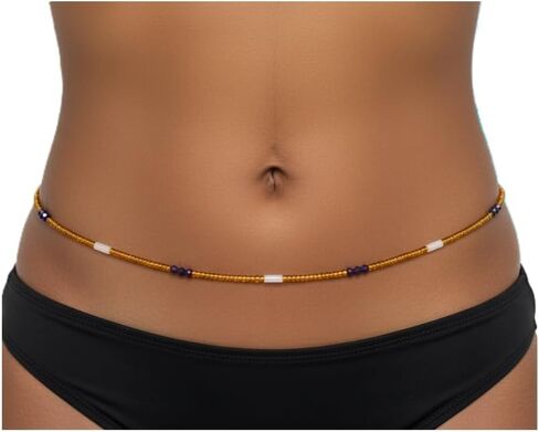 Handmade Waist Beads, 44-Inch Gold Glass Belly Beads with Glow-in-the-Dark and Crystal Accents, Cotton Tie-on Strand (Metallic) in Saudi Arabia