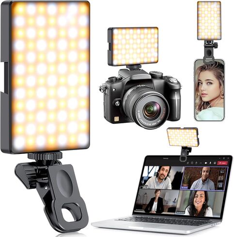 98 LED LED Selfie Selfie Light Video Conference Elighting with Clip & Camera Triped Adapter Reconable 1800mah CRI 97+ ، 3 Overty Light for Phone iPhone Webcam Makeup (Black) in Kuwait